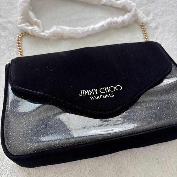 Jimmy Choo Black Velvet Shimmer Crossbody Evening Clutch with Chain - Picture 2 of 9
